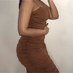 Ruched Brown Maxi Dress